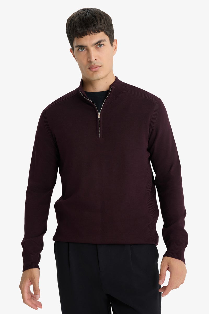 DeFacto Red Man Standard Fit Stand Collar Half Zippered Knit Pullover Casual - Image 4